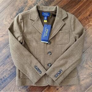 Polo Ralph Lauren Girls Herringbone Blazer Size 6 Cotton Blend Brown $225 NWT